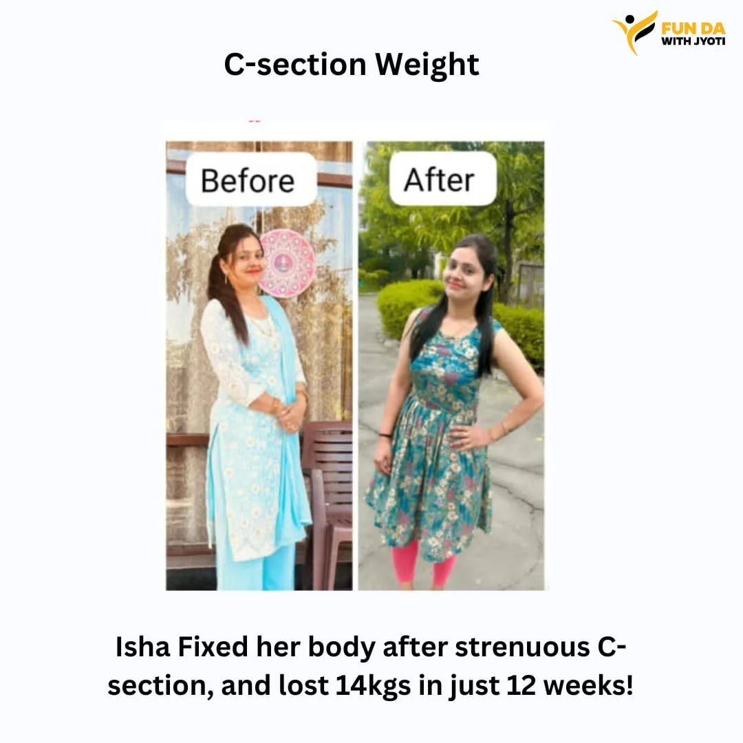 Isha before and after: lost 14 kg in 12 weeks after a C-section